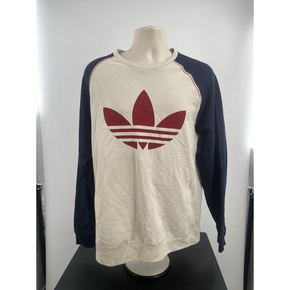 Adidas Originals Trefoil Raglan Crewneck Sweatshirt Oatmeal Navy Red Men's Large
